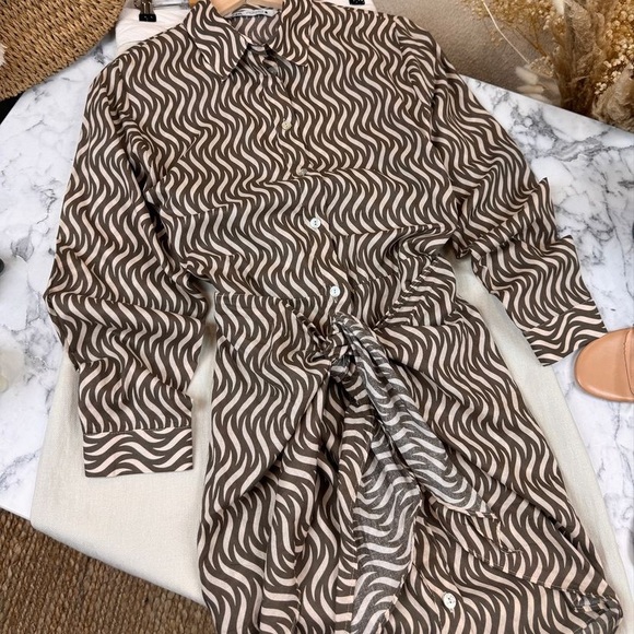Zara Tunic Patterned Tie Front Shirt Dress - Picture 2 of 9